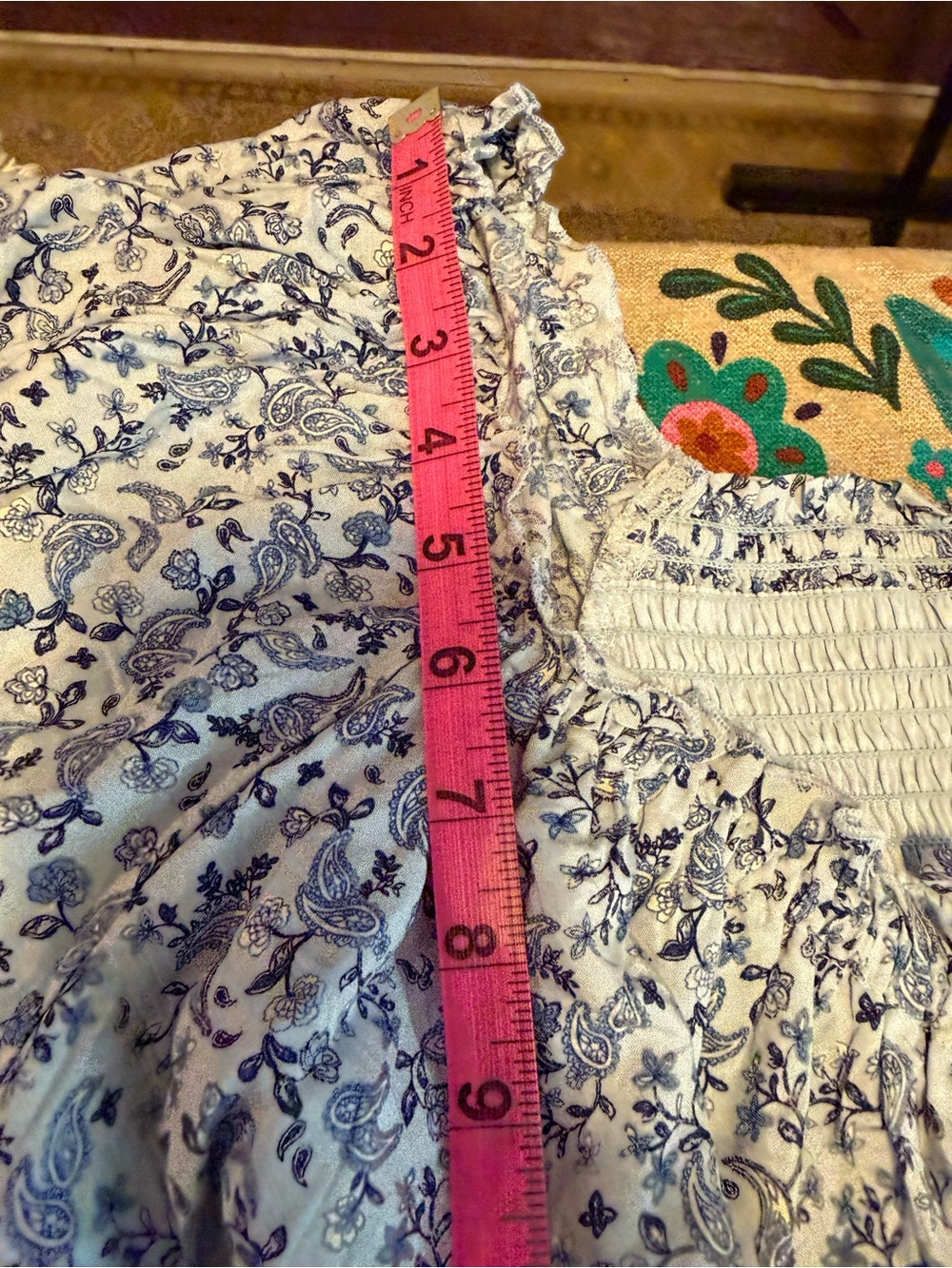 Old Navy 2X Blue Floral Paisley V-Neck Tiered Cottage Dress Flowy Peasant NWT - Picture 14 of 16